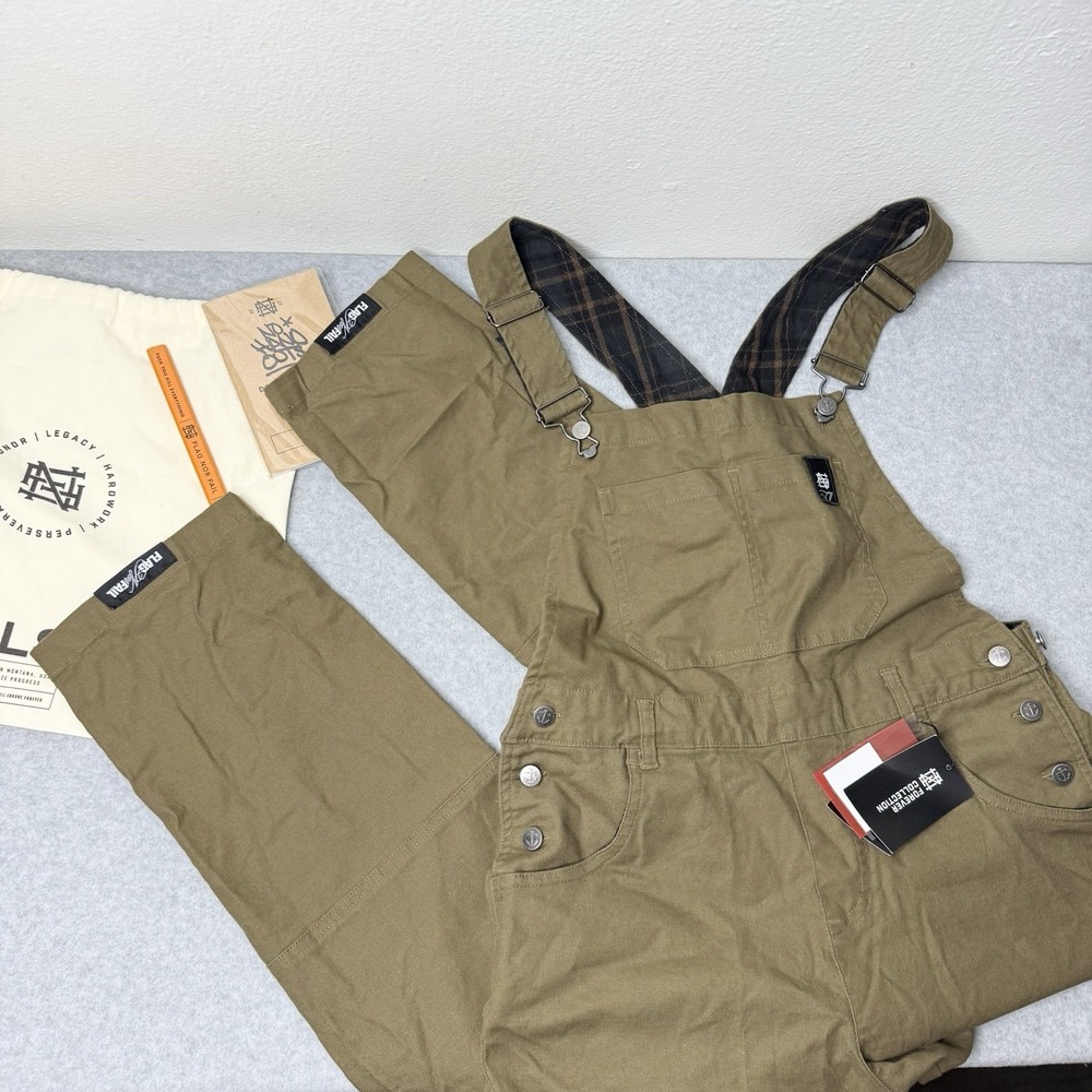 New With Bag Flag Nor Fail Forever Overalls Olive Green Pockets DLB Size Small